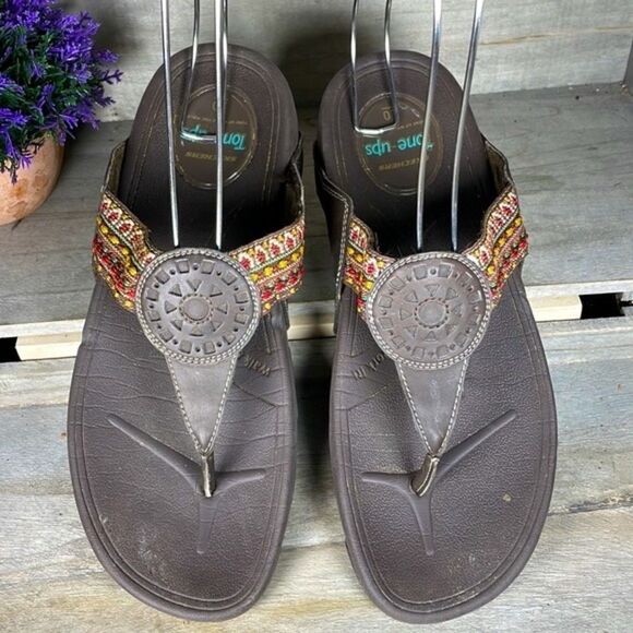 Skechers Tone Ups Boho Faux Leather Flip Flops Sandals Shoes - Picture 4 of 9